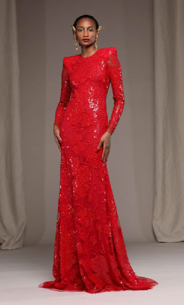 Naeem Khan Red Floral Embroidered Gown ...